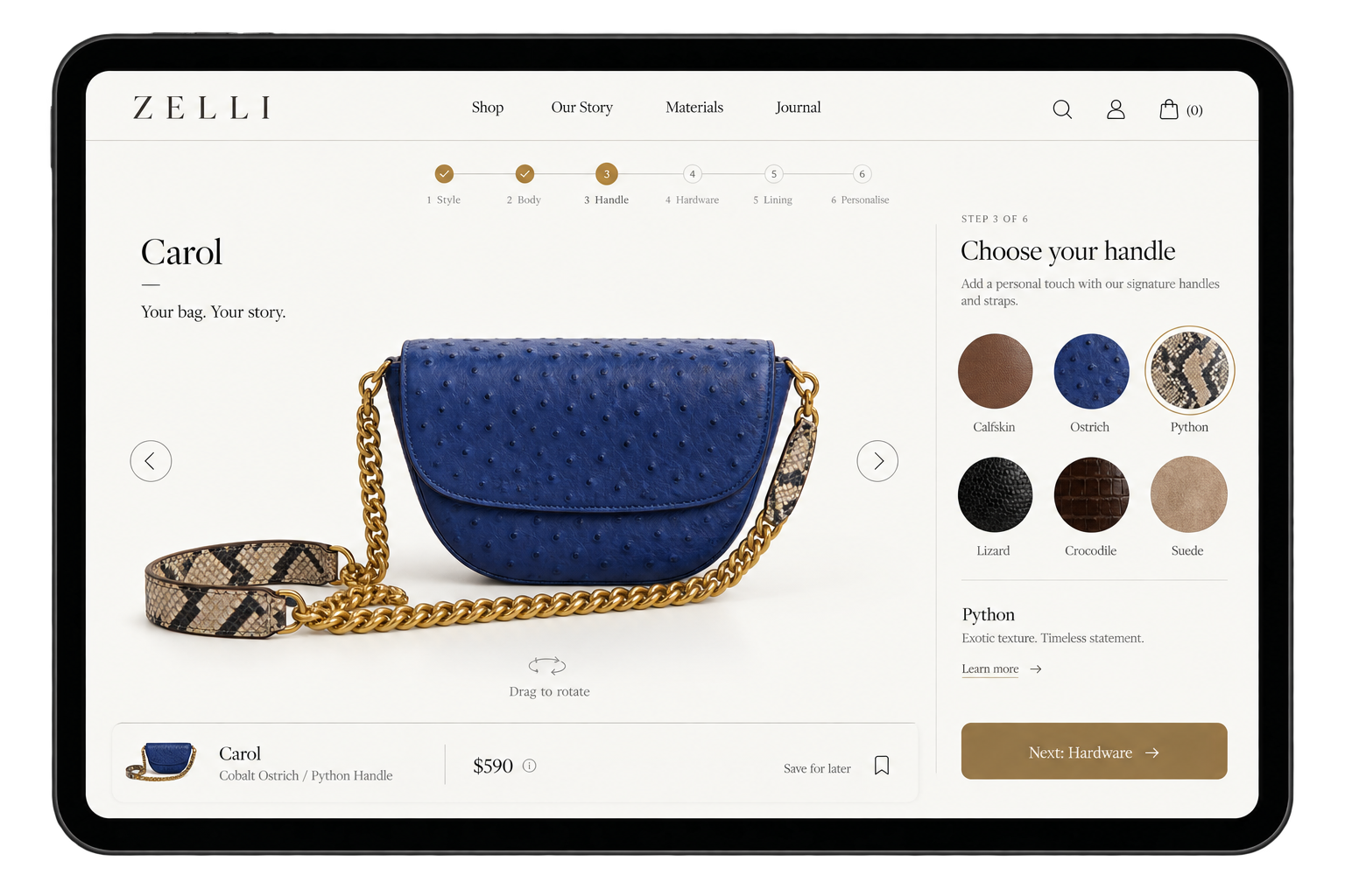 Zelli Handbags configurator digital product experience